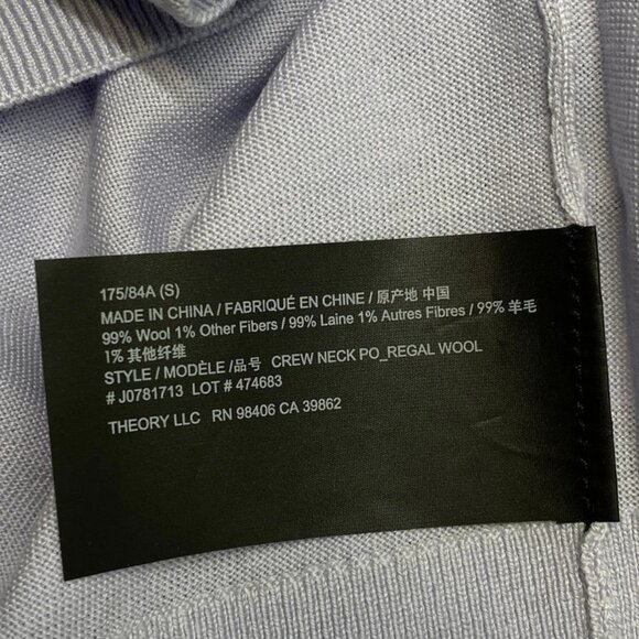 NEW THEORY Mens Sweater Ice Blue Size S Crewneck Regal Wool Long Sleeve Pullover - Picture 2 of 11